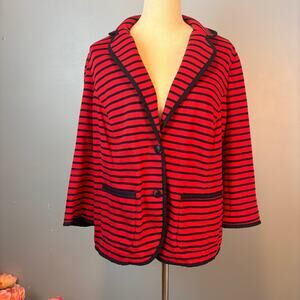 Talbots Woman Blazer Cardigan X Red Blue Stripe Buttons Nautical Sailorcore